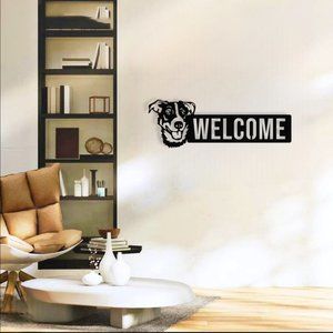 Metal Welcome Dog Lovers Wall Sign Decor Wall Art, 14 x 7, BLK
